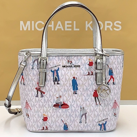 Michael Kors Jet Set Girls Print White Signature XSMALL Carryall Top Zip… - Picture 2 of 16